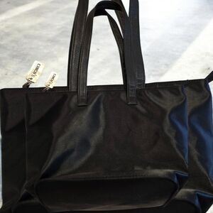 Chico's Black Satin Tote Bag, Lightweight, Minimalist, Travel